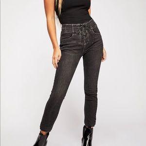 Free People CRVY Highrise Lace Up Jeans
